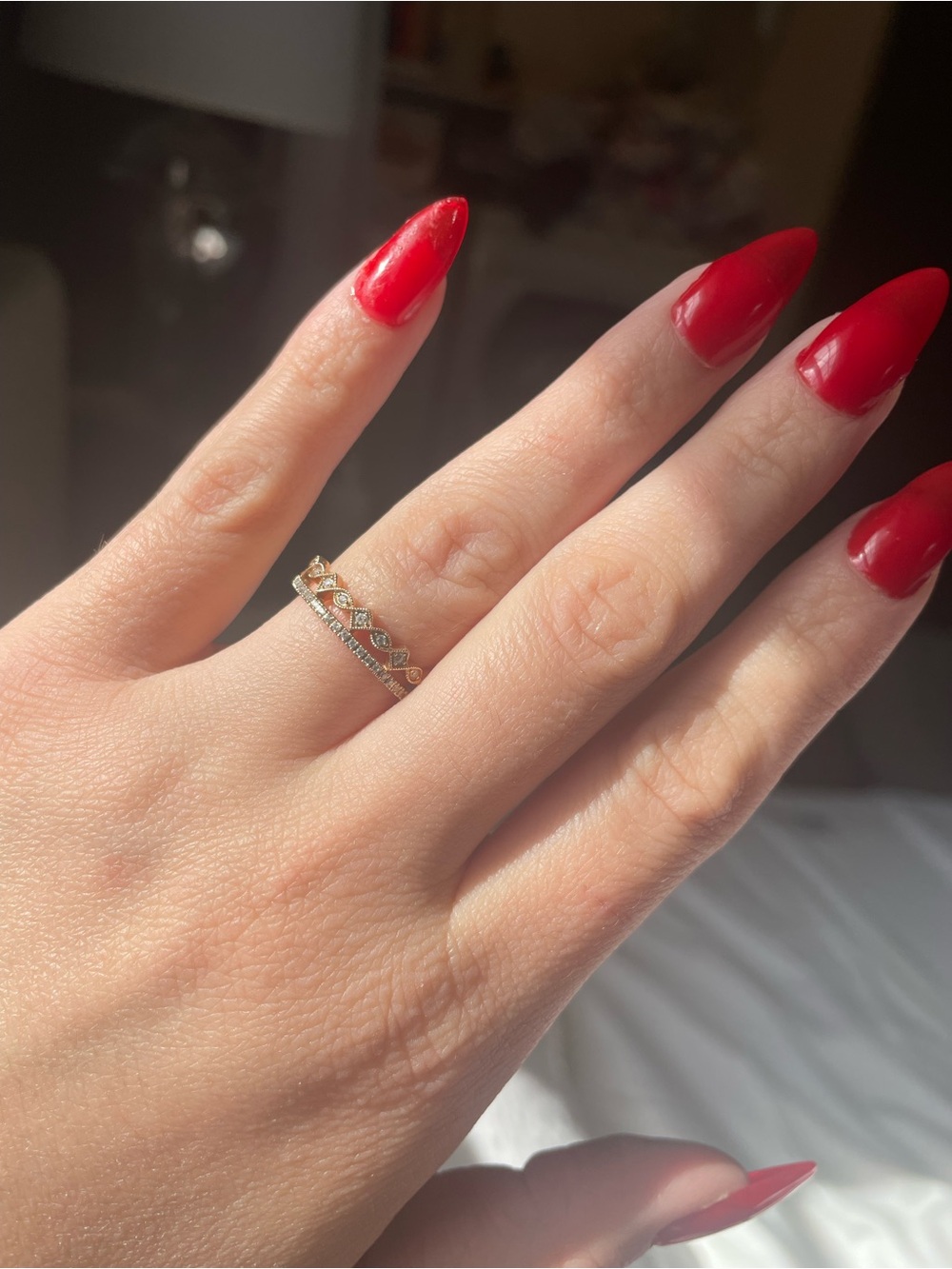 Delicate 10K Yellow Gold Natural Diamond Ring